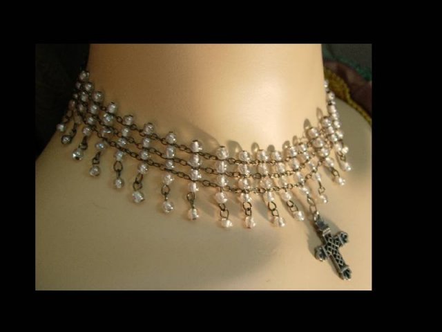 Gothic Edwardian style 130 glass bead Wide Cross Drop NEcklace