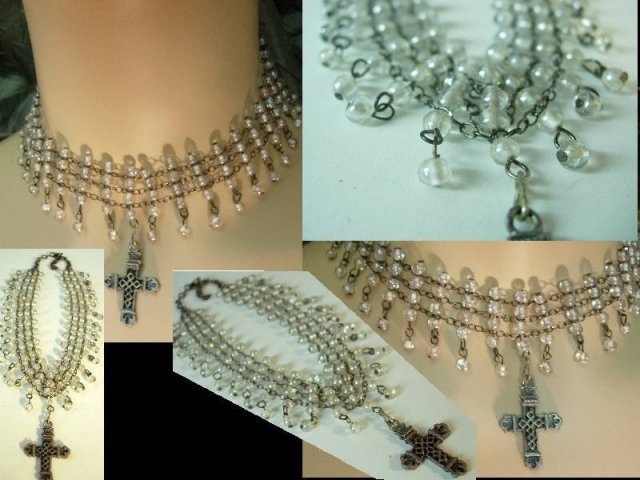 Gothic Edwardian style 130 glass bead Wide Cross Drop NEcklace