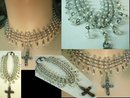 Gothic Edwardian style 130 glass bead Wide Cross Drop NEcklace