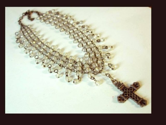 Gothic Edwardian style 130 glass bead Wide Cross Drop NEcklace