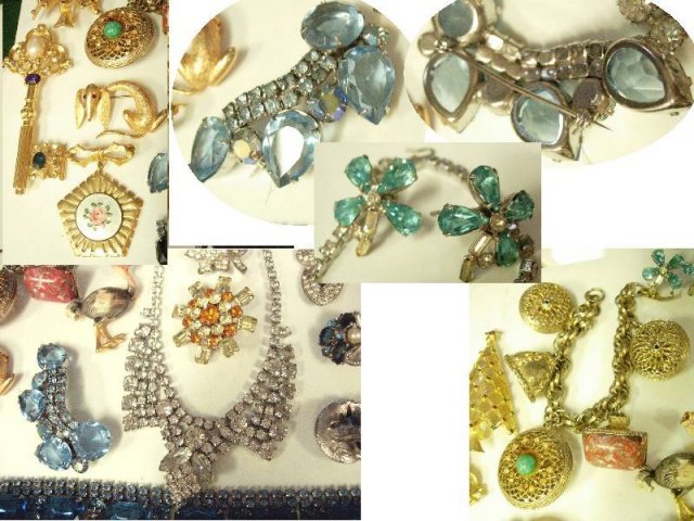 Vintage 20 pc LOT Costume jewerly SIgned HUGe rhinestones camphor glass enamel deco and MORE