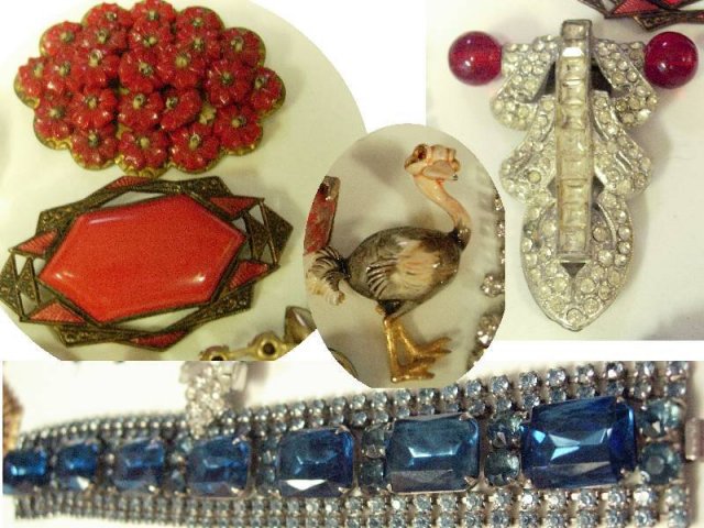 Vintage 20 pc LOT Costume jewerly SIgned HUGe rhinestones camphor glass enamel deco and MORE