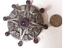WIcca Gothic Spiritual amethyst sterling signed HUGE star sundial 1940's Vintage BRooch pendant