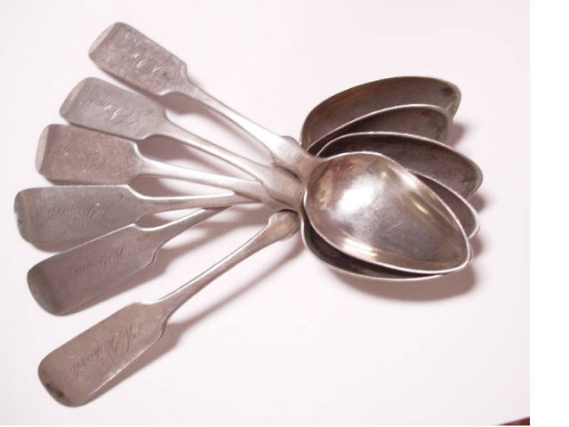 Civil War Coin Silver hand forged Spoon set from original family JEWelL hallmarked