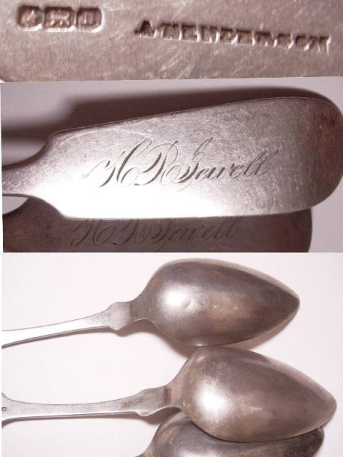 Civil War Coin Silver hand forged Spoon set from original family JEWelL hallmarked