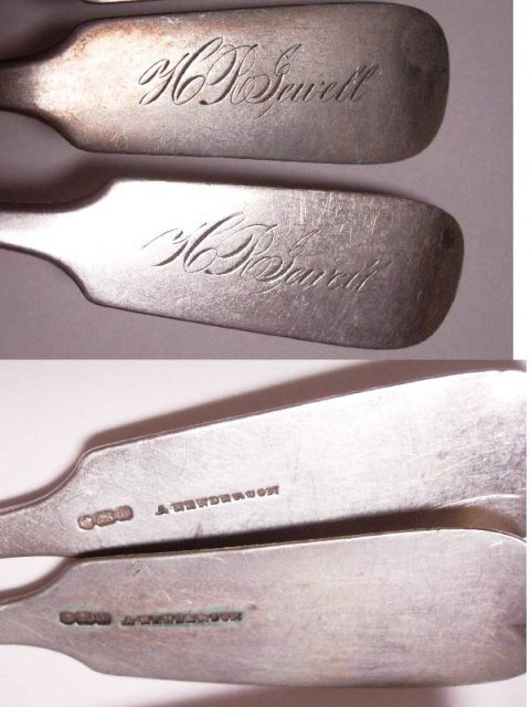 Civil War Coin Silver hand forged Spoon set from original family JEWelL hallmarked
