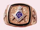 Vintage GOLD Enamel Masonic Ring Blue LOdge Applied Tools