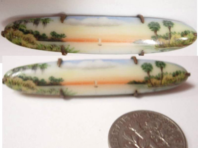 VIntage Victorian Handpainted porcelain tropical Florida local artist brooch