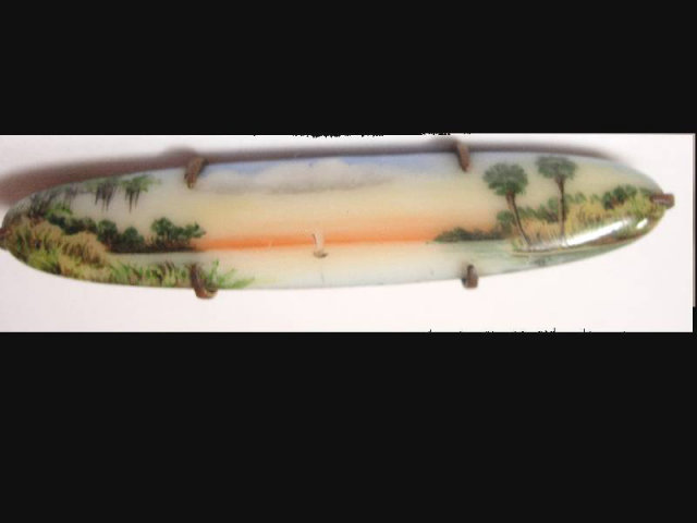 VIntage Victorian Handpainted porcelain tropical Florida local artist brooch