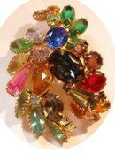 Vintage Huge Schreiner CLuster Rhinestone multi color claw set brooch