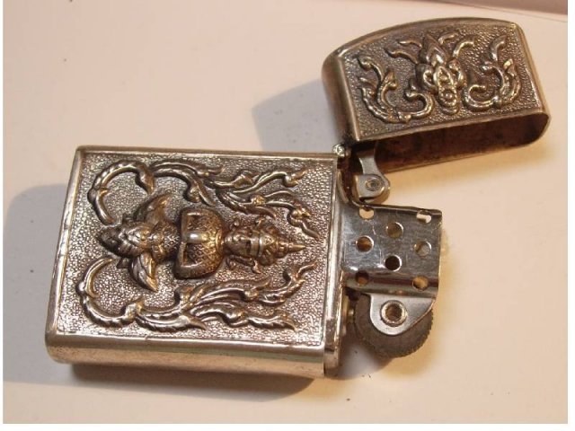 Sterling Goddess Oriental hinged case elephant zippo lighter