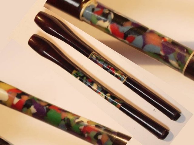 UNusual DECo cherry amber mosaic colored cigarette holders SET