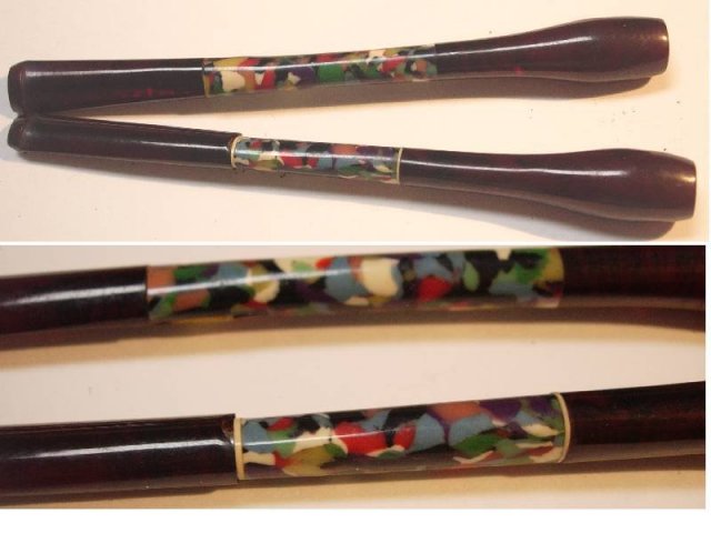 UNusual DECo cherry amber mosaic colored cigarette holders SET