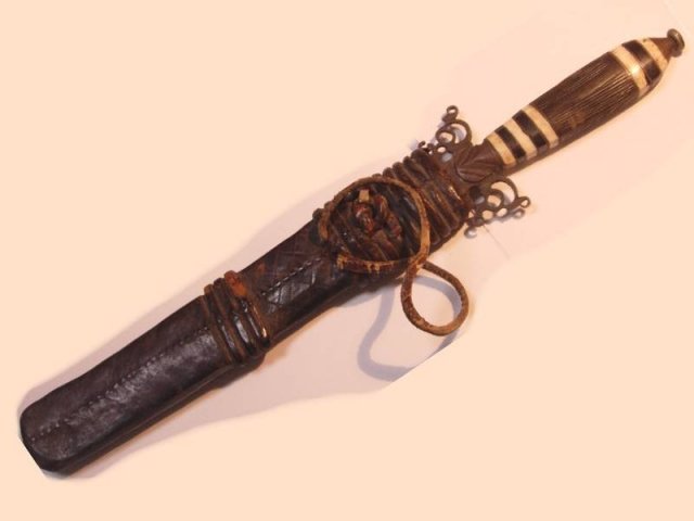 Vintage carved African Arm Knife with original sheath