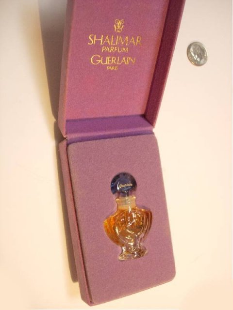 Vintage full Gueralin Shalimar Perfume Bottle and the original Purple Guerlain Box