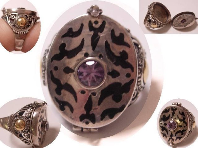 VIntage sterling amethyst POISON hidden compartment ring CLEO you have some splainin to do