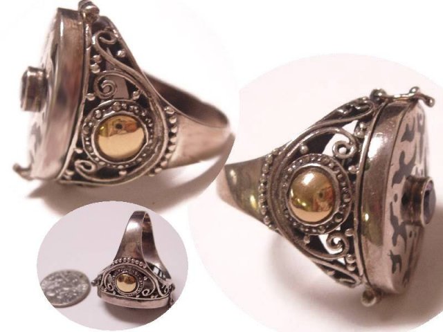 VIntage sterling amethyst POISON hidden compartment ring CLEO you have some splainin to do