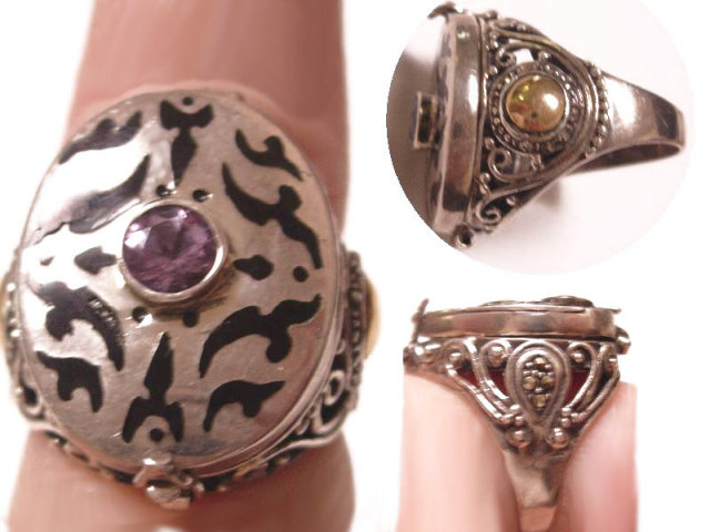 VIntage sterling amethyst POISON hidden compartment ring CLEO you have some splainin to do
