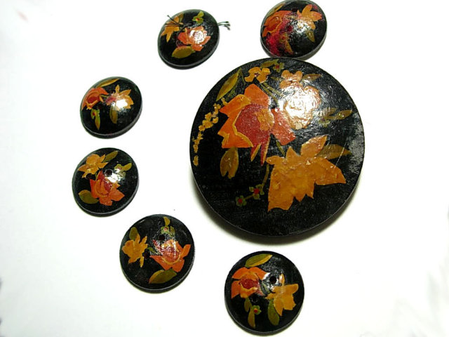 ANtique Toleware Button set one is HUGE 7pc set Destash steampunk