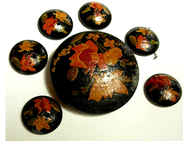 ANtique Toleware Button set one is HUGE 7pc set Destash steampunk