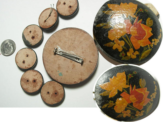 ANtique Toleware Button set one is HUGE 7pc set Destash steampunk