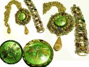 GO Green Gorgeously Drama Queen HUGE jeweled Dragonfly necklace and bracelet