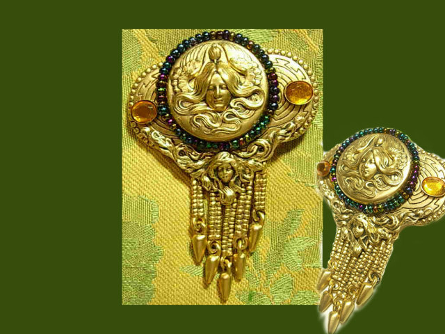 Stunning Neoclassical Jeweled Muncha French Goddess Tassel sash brooch