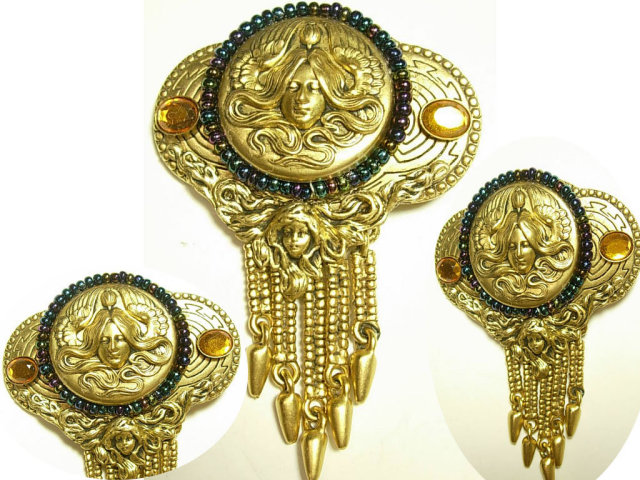 Stunning Neoclassical Jeweled Muncha French Goddess Tassel sash brooch
