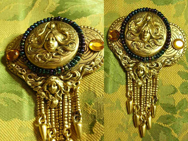 Stunning Neoclassical Jeweled Muncha French Goddess Tassel sash brooch