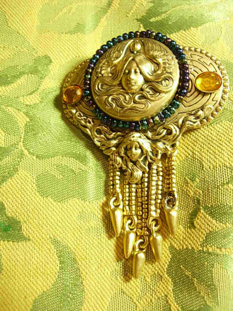 Stunning Neoclassical Jeweled Muncha French Goddess Tassel sash brooch