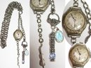 Deco Watch Chatelaine necklace ( it works) memorial sterling charms fob and violin