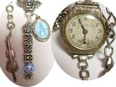 Deco Watch Chatelaine necklace ( it works) memorial sterling charms fob and violin