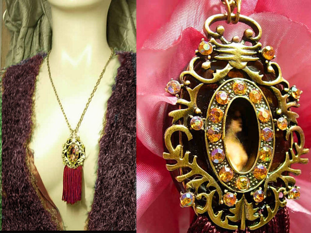 Exotic Nouveau Nude medieval portrait jeweled GORGEOUS necklace