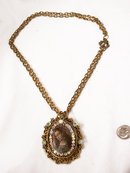 Vintage Jeweled HUGE Renaissance Icon Painted portrait Religious Necklace