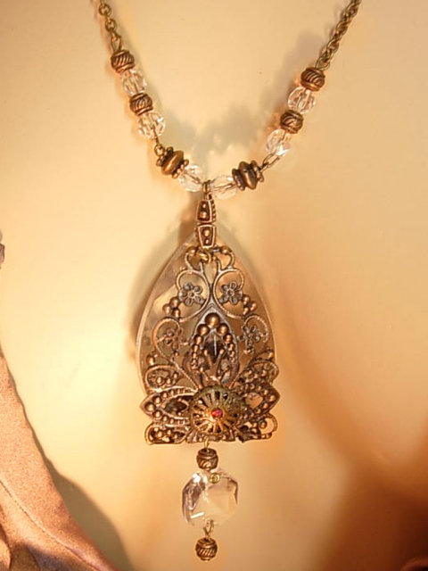 GOthic Medieval revival HUGE glass extravagant reversible filigree rhinestone necklace
