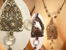 GOthic Medieval revival HUGE glass extravagant reversible filigree rhinestone necklace