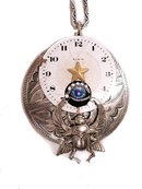 Nouveau Flair Steampunk vintage Airplane flying through time Eye Scarab Clock brooch