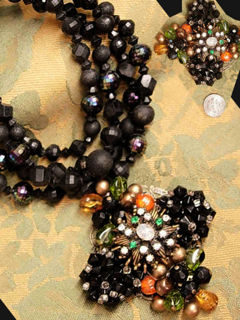 FABULOUS VIntage floating opal Cluster Maltese Cross 4 strand layered necklace HUGE pendant