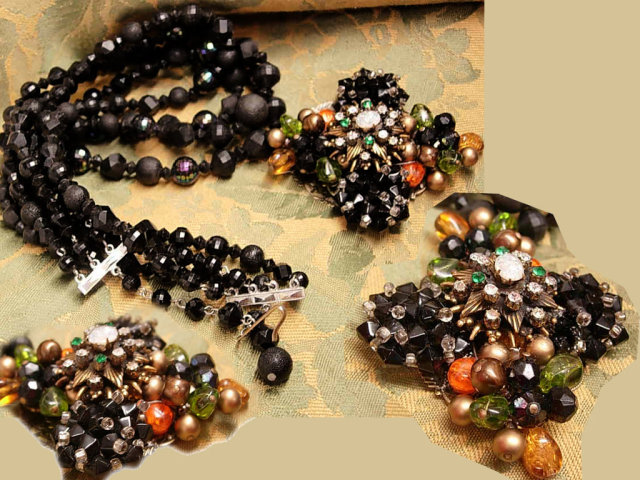 FABULOUS VIntage floating opal Cluster Maltese Cross 4 strand layered necklace HUGE pendant