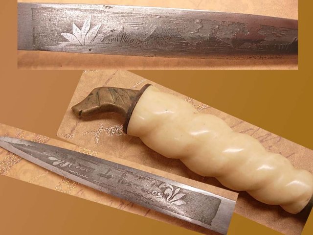 Vintage bone Figural dog head knife letter opener carved bone amor de los dos