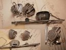 1940's sterling Arts and crafts Whimsey Fishing creel basket with FISH brooch and screw on earrings