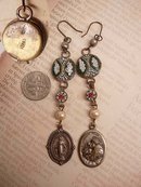 Micromosaic earrings St Anthony Miraculous Mary Religious drop Italy