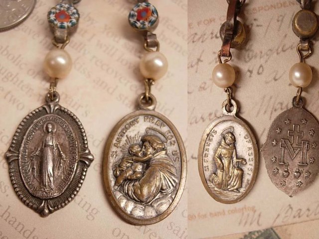 Micromosaic earrings St Anthony Miraculous Mary Religious drop Italy