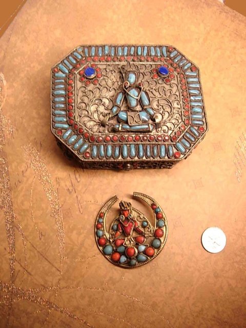 aNtique GOddess Primitive etruscan Prayer box Turquoise coral Box