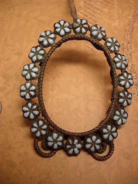 ANtique Enamel Miniature VIctorian Picture frame with stand