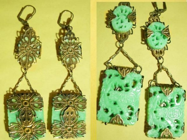 Geisha girl's Dream filigree carved Chinese drop Exotic earrings