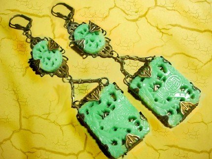 Geisha girl's Dream filigree carved Chinese drop Exotic earrings