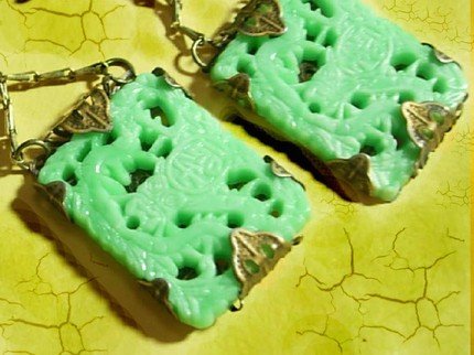 Geisha girl's Dream filigree carved Chinese drop Exotic earrings