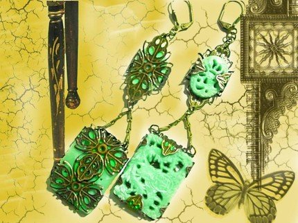 Geisha girl's Dream filigree carved Chinese drop Exotic earrings