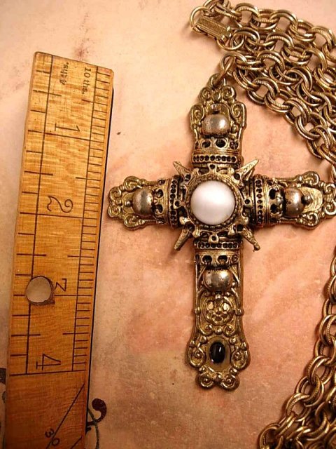 Huge gothic medieval moonstone cross necklace